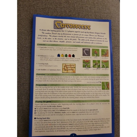 Carcassonne | Game Guide Rule Book | Official Replacement Game Piece - Picture 2 of 5